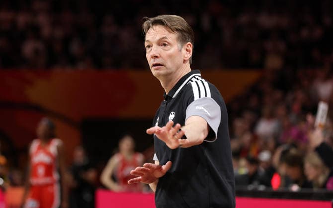 National Team Coach Olaf Lange gives instructions; Upper Body Drill; Basketball; FIBA World Cup; Women s World Championship; 2026-2027 Season; May 9, 2026; DBB; Germany (GER) vs. Japan (JPN)