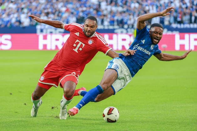 1. Bundesliga - FC Schalke 04 - FC Bayern München am 05.09.2026 in der Veltins-Arena auf Schalke Jonathan Tah (Muenchen 4) gegen Moussa Sylla (Schalke 9) *** 1 Bundesliga: FC Schalke 04 vs. FC Bayern Munich on September 5, 2026, at the Veltins Arena in Schalke; Jonathan Tah (Munich) 4 vs. Moussa Sylla (Schalke) 9 MH