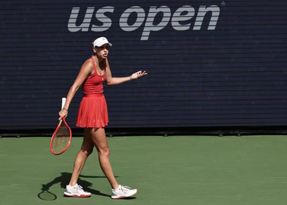 Anastasia Potapova (AUT) reacts with annoyance, disappointment, anger, frustration, and emotion; Women s Singles, US Open Championships, Billie Jean King National Tennis Center, Flushing Meadows, New York, USA Copyright: xJuergenxHasenkopfx