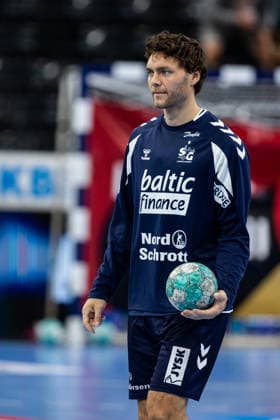 Opel HBL SG Flensburg Handewitt vs. HC Erlangen, September 5, 2026: Niclas Kirkelokke, No. 05, SG Flensburg Handewitt during warm-ups for the Opel HBL match between SG Flensburg Handewitt and HC Erlangen at the GGW Arena on September 5, 2026 Copyright: xBEAUTIFULxSPORTS MarioxM.xKobergx