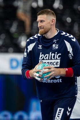 Opel HBL SG Flensburg Handewitt vs. HC Erlangen, September 5, 2026: Blaz Blagotinsek, No. 43, SG Flensburg Handewitt during warm-ups for the Opel HBL match between SG Flensburg Handewitt and HC Erlangen at the GGW Arena on September 5, 2026 Copyright: xBEAUTIFULxSPORTS MarioxM.xKobergx