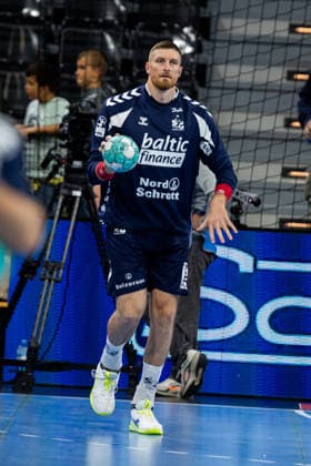 Opel HBL SG Flensburg Handewitt vs. HC Erlangen, September 5, 2026: Blaz Blagotinsek, No. 43, of SG Flensburg Handewitt during warm-ups for the Opel HBL match between SG Flensburg Handewitt and HC Erlangen at the GGW Arena on September 5, 2026 Copyright: xBEAUTIFULxSPORTS MarioxM.xKobergx