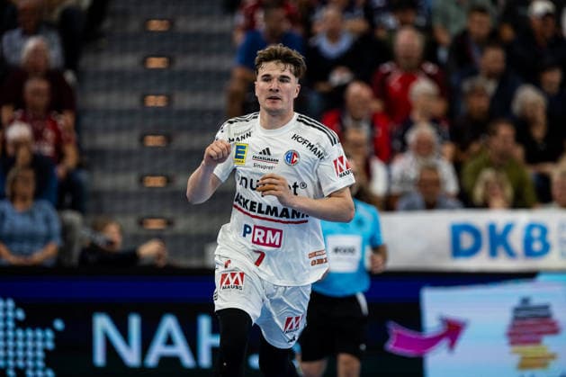 Opel HBL SG Flensburg Handewitt vs. HC Erlangen, September 5, 2026—Cheers and goal celebrations for Yannik Bialowa (No. 07), HC Erlangen vs. Opel HBL SG Flensburg Handewitt, GGW Arena, September 5, 2026 Copyright: xBEAUTIFULxSPORTS MarioxM.xKobergx