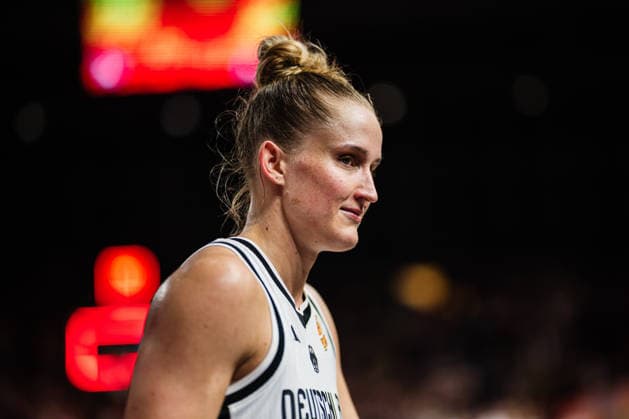 2026 FIBA Women’s Basketball World Cup: Germany vs. Japan, September 5, 2026; Leonie Fiebich (Germany), age 13, smiles while playing basketball, FIBA Women’s Basketball World Cup 2026, Group Stage, Group A, Matchday 2: Germany vs. Japan on September 5, 2026, at the Max Schmeling Halle in Berlin Copyright: xBEAUTIFULxSPORTS Tonhäuserx
