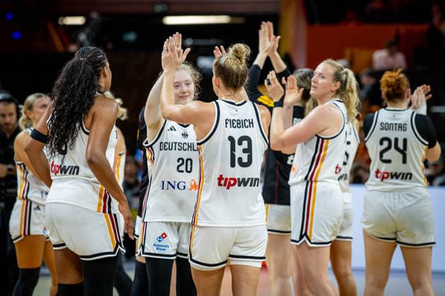 Basketball Berlin, September 5, 2026 FIBA Women’s Basketball World Cup Germany 2026 Preliminary Round Group Germany (GER) vs. Japan (JPN) Celebrations Germany Marie Gülich Germany, No. 21 Gulich Frida Bühner Germany, No. 20 Leonie Fiebich Germany, No. 13 Nyara Sabally Germany, No. 08