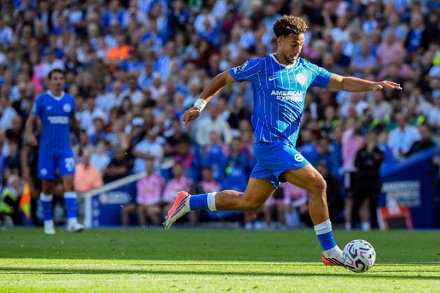 Brighton and Hove Albion v Leeds United, Premier League Charalampos Kostoulas Forward of Brighton and Hove Albion in action during the Premier League match between Brighton and Hove Albion and Leeds United at the American Express Stadium, Brighton and Hove, UK on 5 September 2026. Brighton and Hove American Express Stadium East Sussex UK Editorial use only DataCo restrictions apply See www.football-dataco.com , Copyright: xJeffxMoodx PSI-24837-0078
