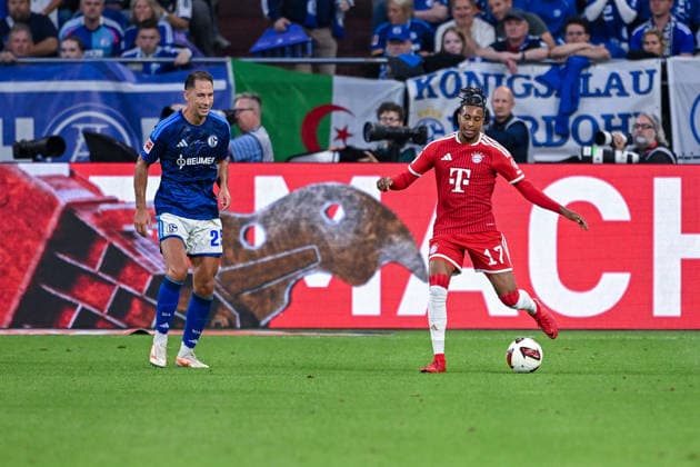 05.09.2026, Fussball, Saison 2026 2027, Bundesliga, FC Schalke 04 - FC Bayern München, Nikola Katic (FC Schalke 04), Michael Olise (FC Bayern München) xRHR-FOTO YYx *** September 5, 2026, Soccer, 2026–2027 Season, Bundesliga, FC Schalke 04 vs. FC Bayern Munich, Nikola Katic (FC Schalke 04), Michael Olise (FC Bayern Munich) xRHR PHOTO YYx Copyright: KROEGER RHR-FOTOx RHR-FOTO YY