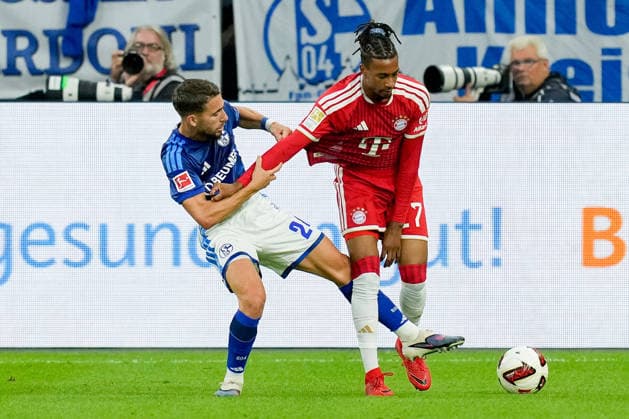 Adil Aouchiche (FC Schalke 04) und Michael Olise (FC Bayern Muenchen) im Zweikampf waehrend des Spiels der 1. Bundesliga zwischen FC Schalke 04 und FC Bayern Muenchen, Veltins-Arena am 05. September 2026 in Gelsenkirchen, Deutschland. (Foto von Alex Gottschalk DeFodi Images) +++ Adil Aouchiche (FC Schalke 04) und Michael Olise (FC Bayern Muenchen) battle for the ball during the Bundesliga match between FC Schalke 04 and FC Bayern Muenchen at Veltins-Arena on September 5, 2026 in Gelsenkirchen, Germany. (Photo by Alex Gottschalk DeFodi Images) DFB DFL REGULATIONS PROHIBIT ANY USE OF PHOTOGRAPHS AS IMAGE SEQUENCES AND OR QUASI-VIDEO. (Photo by Alex Gottschalk DeFodi Images) - *** Adil Aouchiche of FC Schalke 04 and Michael Olise of FC Bayern Munich battle for the ball during the Bundesliga match between FC Schalke 04 and FC Bayern Munich at Veltins Arena on September 5, 2026, in Gelsenkirchen, Germany Photo by Alex Gottschalk DeFodi Images Adil Aouchiche of FC Schalke 04 and Michael Olise of FC Bayern Munich battle for the ball during the Bundesliga match between FC Schalke 04 and FC Bayern Munich at Veltins Arena on September 5, 2026 in Gelsenkirchen, Germany. Photo by Alex Gottschalk, DeFodi Images. DFB and DFL regulations prohibit any use of photographs as image sequences and or quasi-video. Photo by Alex Gottschalk, DeFodi Images