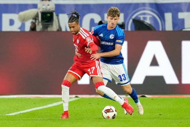 Michael Olise (FC Bayern Muenchen) und Vitalie Becker (FC Schalke 04) im Zweikampf waehrend des Spiels der 1. Bundesliga zwischen FC Schalke 04 und FC Bayern Muenchen, Veltins-Arena am 05. September 2026 in Gelsenkirchen, Deutschland. (Foto von Alex Gottschalk DeFodi Images) +++ Michael Olise (FC Bayern Muenchen) und Vitalie Becker (FC Schalke 04) battle for the ball during the Bundesliga match between FC Schalke 04 and FC Bayern Muenchen at Veltins-Arena on September 5, 2026 in Gelsenkirchen, Germany. (Photo by Alex Gottschalk DeFodi Images) DFB DFL REGULATIONS PROHIBIT ANY USE OF PHOTOGRAPHS AS IMAGE SEQUENCES AND OR QUASI-VIDEO. (Photo by Alex Gottschalk DeFodi Images) - *** Michael Olise of FC Bayern Munich and Vitalie Becker of FC Schalke 04 battle for the ball during the Bundesliga match between FC Schalke 04 and FC Bayern Munich at Veltins Arena on September 5, 2026, in Gelsenkirchen, Germany Photo by Alex Gottschalk DeFodi Images Michael Olise of FC Bayern Munich and Vitalie Becker of FC Schalke 04 battle for the ball during the Bundesliga match between FC Schalke 04 and FC Bayern Munich at Veltins Arena on September 5, 2026 in Gelsenkirchen, Germany. Photo by Alex Gottschalk, DeFodi Images. DFB and DFL regulations prohibit any use of photographs as image sequences and or quasi-video. Photo by Alex Gottschalk, DeFodi Images.