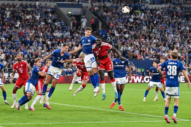 gELSENKIRCHEN, GERMANY; 05. SEPTEMBER: tackle between Maximilian WOEBER (FC Schalke 39) and Dayot UPAMECANO (FC Bayern Munich 2) during the Bundesliga Match between FC Schalke 04 vs. FC Bayern Munich at Matchday 2 at Veltins Arena DFL REGULATIONS PROHIBIT ANY USE OF PHOTOGRAPHS AS IMAGE SEQUENCES AND OR QUASI-VIDEO Copyright: xBEAUTIFULxSPORTS Goldbergx