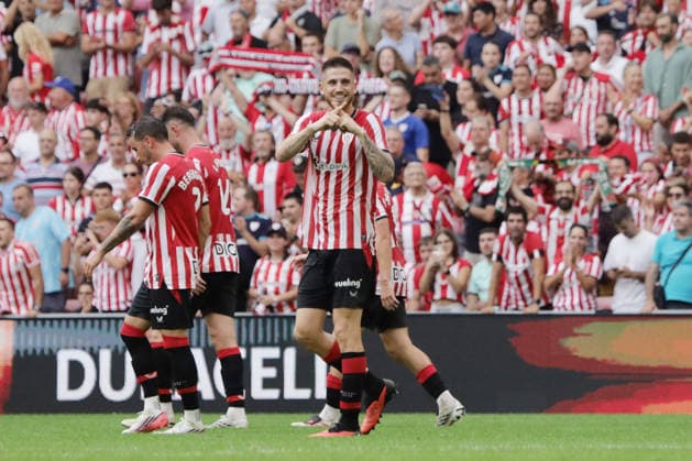 ESP LaLiga EA Sports: Athletic Bilbao vs. Atlético Madrid — Oihan Sancet of Athletic scores a goal and celebrates during the LaLiga EA Sports match between Athletic Bilbao and Atlético Madrid, played at San Mamés Stadium in Bilbao on September 5, 2026, in Spain. Spanish Soccer Copyright: xAgenciaxLOFx