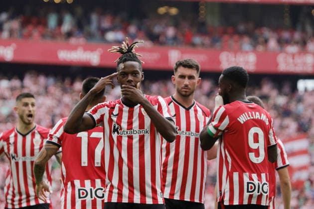 ESP LaLiga EA Sports: Athletic Bilbao vs. Atlético Madrid — Nico Williams of Athletic scores a goal and celebrates during the LaLiga EA Sports match between Athletic Bilbao and Atlético Madrid, played at San Mamés Stadium in Bilbao on September 5, 2026, in Spain. Spain Soccer Copyright: xAgenciaxLOFx