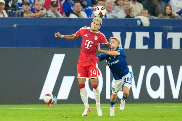 Luis Diaz (FC Bayern Muenchen) und Luca Vozar (FC Schalke 04) im Zweikampf waehrend des Spiels der 1. Bundesliga zwischen FC Schalke 04 und FC Bayern Muenchen, Veltins-Arena am 05. September 2026 in Gelsenkirchen, Deutschland. (Foto von Alex Gottschalk DeFodi Images) +++ Luis Diaz (FC Bayern Muenchen) und Luca Vozar (FC Schalke 04) battle for the ball during the Bundesliga match between FC Schalke 04 and FC Bayern Muenchen at Veltins-Arena on September 5, 2026 in Gelsenkirchen, Germany. (Photo by Alex Gottschalk DeFodi Images) DFB DFL REGULATIONS PROHIBIT ANY USE OF PHOTOGRAPHS AS IMAGE SEQUENCES AND OR QUASI-VIDEO. (Photo by Alex Gottschalk DeFodi Images) - *** Luis Diaz of FC Bayern Munich and Luca Vozar of FC Schalke 04 battle for the ball during the Bundesliga match between FC Schalke 04 and FC Bayern Munich at Veltins Arena on September 5, 2026, in Gelsenkirchen, Germany Photo by Alex Gottschalk DeFodi Images Luis Diaz of FC Bayern Munich and Luca Vozar of FC Schalke 04 battle for the ball during the Bundesliga match between FC Schalke 04 and FC Bayern Munich at Veltins Arena on September 5, 2026 in Gelsenkirchen, Germany. Photo by Alex Gottschalk, DeFodi Images. DFB and DFL regulations prohibit any use of photographs as image sequences and or quasi-video. Photo by Alex Gottschalk, DeFodi Images