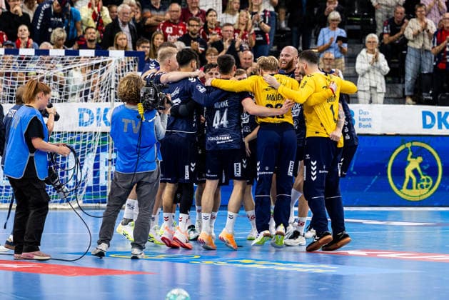 Opel HBL SG Flensburg Handewitt vs. HC Erlangen, September 5, 2026: Celebrations after the victory for SG Flensburg Handewitt. Opel HBL SG Flensburg Handewitt vs. HC Erlangen, GGW Arena, September 5, 2026 Copyright: xBEAUTIFULxSPORTS MarioxM.xKobergx