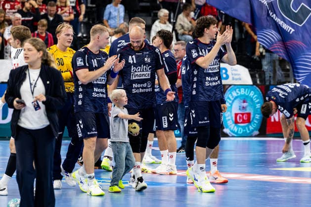 Opel HBL SG Flensburg Handewitt vs. HC Erlangen, September 5, 2026: Celebrations after the victory for SG Flensburg Handewitt. Opel HBL SG Flensburg Handewitt vs. HC Erlangen, GGW Arena, September 5, 2026 Copyright: xBEAUTIFULxSPORTS MarioxM.xKobergx