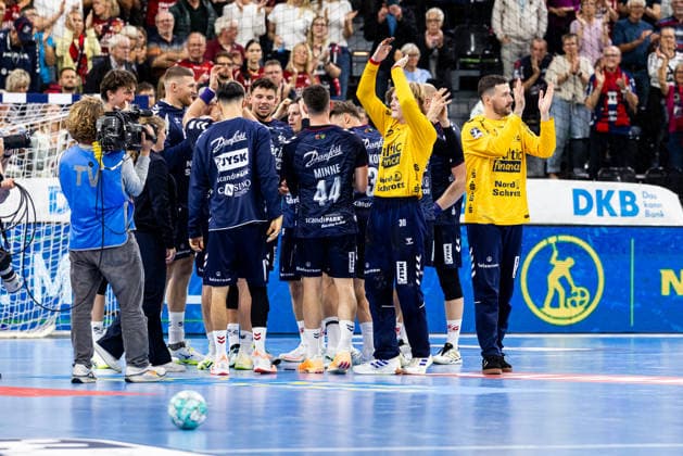 Opel HBL SG Flensburg Handewitt vs. HC Erlangen, September 5, 2026: Celebrations after the victory for SG Flensburg Handewitt. Opel HBL SG Flensburg Handewitt vs. HC Erlangen, GGW Arena, September 5, 2026 Copyright: xBEAUTIFULxSPORTS MarioxM.xKobergx