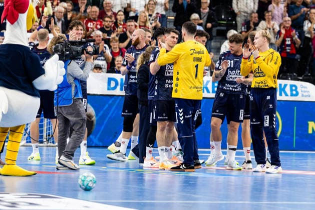 Opel HBL SG Flensburg Handewitt vs. HC Erlangen, September 5, 2026: Celebrations after the victory for SG Flensburg Handewitt. Opel HBL SG Flensburg Handewitt vs. HC Erlangen, GGW Arena, September 5, 2026 Copyright: xBEAUTIFULxSPORTS MarioxM.xKobergx