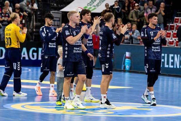 Opel HBL SG Flensburg Handewitt vs. HC Erlangen, September 5, 2026: Celebrations after the victory for SG Flensburg Handewitt. Opel HBL SG Flensburg Handewitt vs. HC Erlangen, GGW Arena, September 5, 2026 Copyright: xBEAUTIFULxSPORTS MarioxM.xKobergx