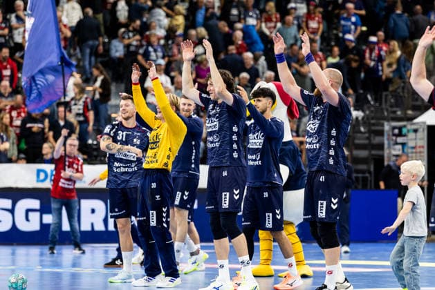 Opel HBL SG Flensburg Handewitt vs. HC Erlangen, September 5, 2026: Celebrations after the victory for SG Flensburg Handewitt. Opel HBL SG Flensburg Handewitt vs. HC Erlangen, GGW Arena, September 5, 2026 Copyright: xBEAUTIFULxSPORTS MarioxM.xKobergx