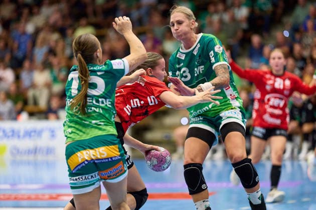Mariel ten Velde, Frisch Auf Goeppingen, 16; Rome Steverink, BSV Sachsen Zwickau, 99; Luisa Schulze, Frisch Auf Goeppingen, 33 FRISCH AUF Goeppingen vs. BSV Sachsen Zwickau, Handball, ALSCO Women’s Handball Bundesliga, Matchday 2, 2026–2027 season, September 5, 2026, FRISCH AUF Goeppingen vs. BSV Sachsen Zwickau, Handball, ALSCO Women s Handball Bundesliga, Matchday 2, 2026–2027 season, September 5, 2026, Goeppingen Copyright: xEibner-Pressefoto GeraldxOelze-dexStoppanyx EP_ODS