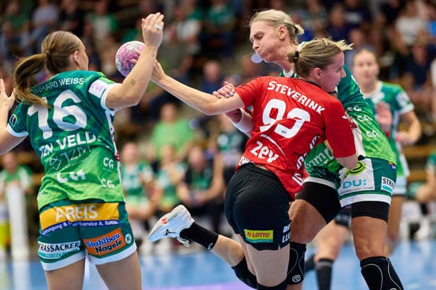 Mariel ten Velde, Frisch Auf Goeppingen, 16; Rome Steverink, BSV Sachsen Zwickau, 99; Luisa Schulze, Frisch Auf Goeppingen, 33 FRISCH AUF Goeppingen vs. BSV Sachsen Zwickau, Handball, ALSCO Women’s Handball Bundesliga, Matchday 2, 2026–2027 season, September 5, 2026, FRISCH AUF Goeppingen vs. BSV Sachsen Zwickau, Handball, ALSCO Women s Handball Bundesliga, Matchday 2, 2026–2027 season, September 5, 2026, Goeppingen Copyright: xEibner-Pressefoto GeraldxOelze-dexStoppanyx EP_ODS