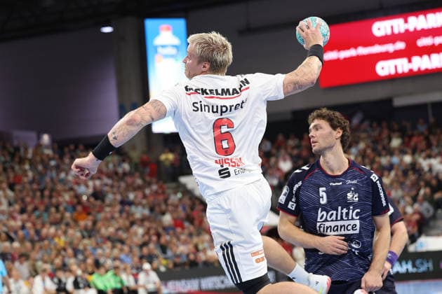 September 5, 2026, xBHAx, Handball, Opel HBL, 2026–2027 season, 1st HBL, SG Flensburg Handewitt vs. HC Erlangen, GGW Arena, Sander, Andreassen, Överjordet, HC Erlangen 8 in attack, Schleswig-Holstein, Germany