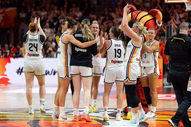 German team celebrates after victory at the end of the game, GER, Germany vs. Japan, basketball, 2026 FIBA Women s World Cup, group stage, Match Day 2, September 5, 2026, GER, Germany vs. Japan, Basketball, 2026 FIBA Women’s World Cup, Group Stage, Matchday 2, September 5, 2026, Berlin Copyright: xEibner-Pressefoto MaxxVincenx EP_MVN
