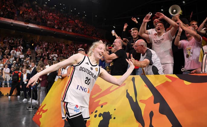 Frieda Bühner celebrates after the game Joy Emotion Sports Basketball FIBA World Cup Women s World Championship 2026-2027 Season May 9, 2026 DBB Germany GER vs. Japan JPN