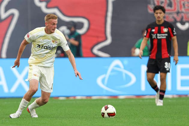 Zeno Van den Bosch (1.FC Union Berlin) in Aktion, am Ball, Einzelaktion waehrend des Spiels der 1. Bundesliga zwischen Bayer 04 Leverkusen und 1. FC Union Berlin, BayArena am 05. September 2026 in Leverkusen, Deutschland. (Foto von Oliver Kaelke DeFodi Images) +++ Zeno Van den Bosch (1.FC Union Berlin) controls the ball during the Bundesliga match between Bayer 04 Leverkusen and 1. FC Union Berlin at BayArena on September 5, 2026 in Leverkusen, Germany. (Photo by Oliver Kaelke DeFodi Images) DFB DFL REGULATIONS PROHIBIT ANY USE OF PHOTOGRAPHS AS IMAGE SEQUENCES AND OR QUASI-VIDEO. (Photo by Oliver Kaelke DeFodi Images) - *** Zeno Van den Bosch of 1. FC Union Berlin in action, on the ball, making a solo run during the Bundesliga match between Bayer 04 Leverkusen and 1. FC Union Berlin, BayArena on September 5, 2026, in Leverkusen, Germany. Photo by Oliver Kaelke, DeFodi Images. Zeno Van den Bosch of 1. FC Union Berlin controls the ball during the Bundesliga match between Bayer 04 Leverkusen and 1. FC Union Berlin at BayArena on September 5, 2026 in Leverkusen, Germany. Photo by Oliver Kaelke, DeFodi Images. DFB and DFL regulations prohibit any use of photographs as image sequences and or quasi-video. Photo by Oliver Kaelke, DeFodi Images.