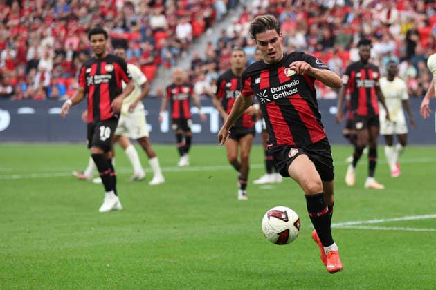 Miguel Gutierrez (Bayer 04 Leverkusen) in Aktion, am Ball, Einzelaktion waehrend des Spiels der 1. Bundesliga zwischen Bayer 04 Leverkusen und 1. FC Union Berlin, BayArena am 05. September 2026 in Leverkusen, Deutschland. (Foto von Oliver Kaelke DeFodi Images) +++ Miguel Gutierrez (Bayer 04 Leverkusen) controls the ball during the Bundesliga match between Bayer 04 Leverkusen and 1. FC Union Berlin at BayArena on September 5, 2026 in Leverkusen, Germany. (Photo by Oliver Kaelke DeFodi Images) DFB DFL REGULATIONS PROHIBIT ANY USE OF PHOTOGRAPHS AS IMAGE SEQUENCES AND OR QUASI-VIDEO. (Photo by Oliver Kaelke DeFodi Images) - *** Miguel Gutierrez of Bayer 04 Leverkusen in action, on the ball, making a solo run during the Bundesliga match between Bayer 04 Leverkusen and 1. FC Union Berlin, BayArena on September 5, 2026, in Leverkusen, Germany. Photo by Oliver Kaelke, DeFodi Images. Miguel Gutierrez of Bayer 04 Leverkusen controls the ball during the Bundesliga match between Bayer 04 Leverkusen and 1 FC Union Berlin at BayArena on September 5, 2026 in Leverkusen, Germany. Photo by Oliver Kaelke, DeFodi Images. DFB and DFL regulations prohibit any use of photographs as image sequences and or quasi-video. Photo by Oliver Kaelke, DeFodi Images.