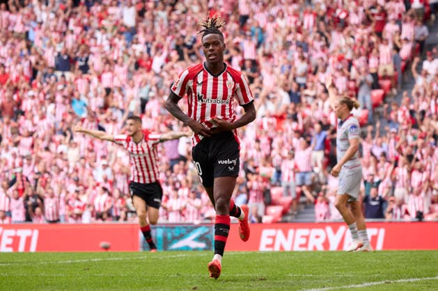 Athletic Club de Bilbao v Atletico de Madrid - LaLiga EA Sports BILBAO, SPAIN - SEPTEMBER 5: Nico Williams of Athletic Club Bilbao celebrates after scoring his team s first goal during the LaLiga EA Sports 2026 27 match between Athletic Club de Bilbao and Atletico de Madrid at San MamÃ s Stadium, on September 5, 2026 in Bilbao, Spain. (Photo by Marcos Calvo Photo Players Images Magara Press) Bilbao Estadio de San Mames Spain Copyright: xMarcosxCalvox