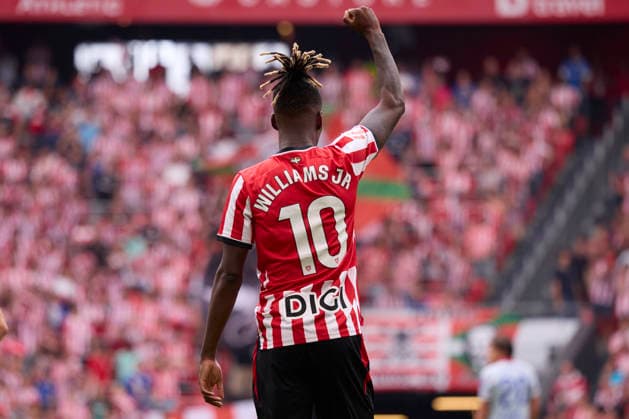 Athletic Club de Bilbao v Atletico de Madrid - LaLiga EA Sports BILBAO, SPAIN - SEPTEMBER 5: Nico Williams of Athletic Club Bilbao celebrates after scoring his team s first goal during the LaLiga EA Sports 2026 27 match between Athletic Club de Bilbao and Atletico de Madrid at San MamÃ s Stadium, on September 5, 2026 in Bilbao, Spain. (Photo by Marcos Calvo Photo Players Images Magara Press) Bilbao Estadio de San Mames Spain Copyright: xMarcosxCalvox