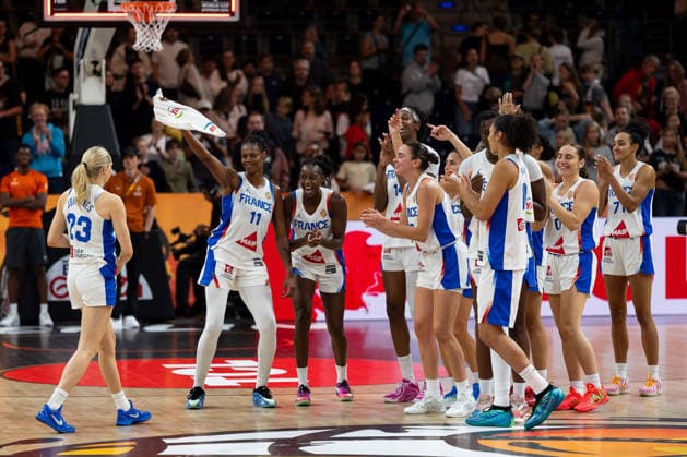 French team celebrates with Marine Johannes of France, 23, MVP, Player of the Game, GER, France vs. Korea, basketball, 2026 FIBA Women’s World Cup, group stage, Matchday 2, September 5, 2026, GER, France vs. Korea, basketball, 2026 FIBA Women’s World Cup, group stage, Matchday 2, September 5, 2026, Berlin Copyright: xEibner-Pressefoto MaxxVincenx EP_MVN