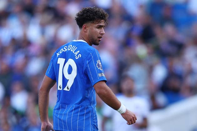 Brighton and Hove, England, 5th September 2026. Charalampos Kostoulas of Brighton & Hove Albion during the Brighton and Hove Albion vs Leeds United Premier League match at the AMEX Stadium, Brighton and Hove. Picture credit should read: Paul Terry Sportimage EDITORIAL USE ONLY. No use with unauthorised audio, video, data, fixture lists, club league logos or live services. Online in-match use limited to 120 images, no video emulation. No use in betting, games or single club league player publications. SPI_050_PT_Brighton_Leeds SPI-4972-0050
