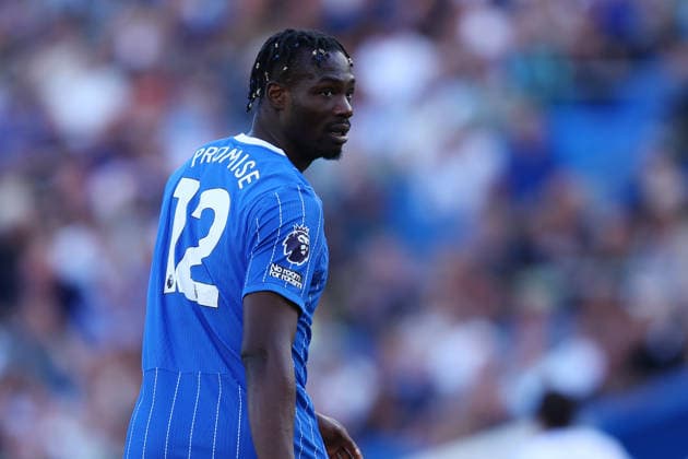 Brighton and Hove, England, 5th September 2026. Promise David of Brighton & Hove Albion during the Brighton and Hove Albion vs Leeds United Premier League match at the AMEX Stadium, Brighton and Hove. Picture credit should read: Paul Terry Sportimage EDITORIAL USE ONLY. No use with unauthorised audio, video, data, fixture lists, club league logos or live services. Online in-match use limited to 120 images, no video emulation. No use in betting, games or single club league player publications. SPI_055_PT_Brighton_Leeds SPI-4972-0055
