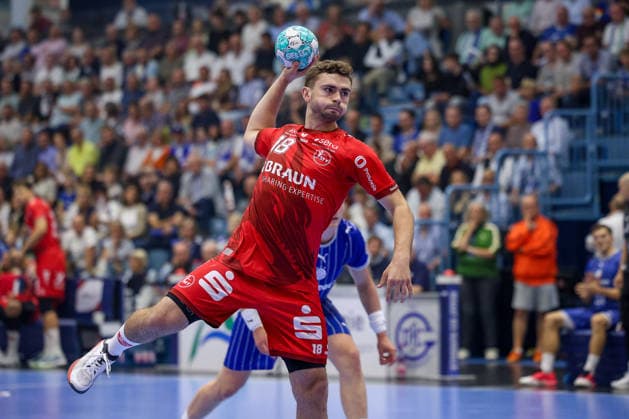 September 5, 2026, xsefx, Handball, 1st HBL, VfL Gummersbach vs. MT Melsungen, 2026–2027 Men s Season, Schwalbe Arena, Florian Drosten, MT Melsungen 18 on a shot, North Rhine-Westphalia, Germany