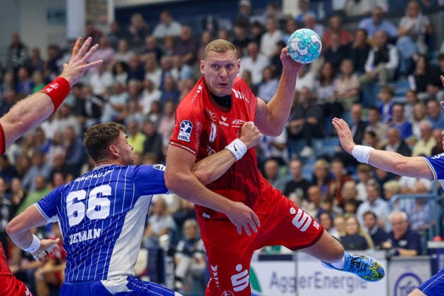 September 5, 2026, xsefx, Handball, 1st HBL, VfL Gummersbach vs. MT Melsungen, 2026–2027 Men’s Season, Schwalbe Arena, Dainas Kristopans of MT Melsungen takes a shot on goal, North Rhine-Westphalia, Germany