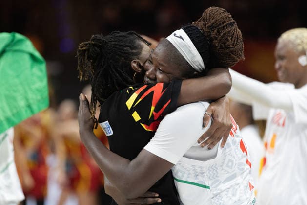Spain Vs Mali in Berlin, Germany - 05 Sep 2026 Alima Dembele (R) of Mali celebrates after the 2026 FIBA Women s World Cup between Mali and Spain at Max-Schmeling-Halle. Final score; Mali 82:73 Spain. Berlin Germany Copyright: xNicholasxMullerx xSOPAxImagesx FIBAWCQUALSPMALI(19)