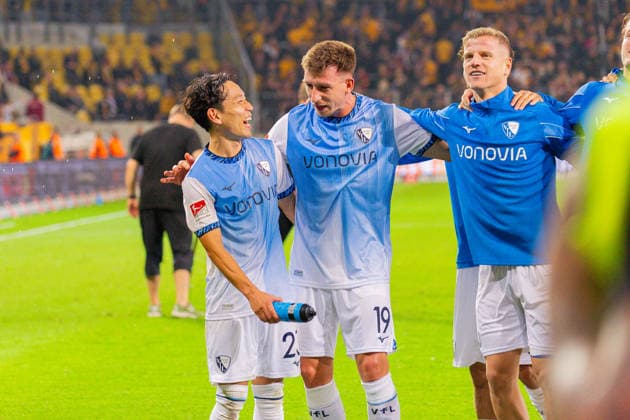 Deutschland: 2.Bundesliga, Saison 2026 2027, 05.09.2026, 4. Spieltag, SG Dynamo Dresden vs VfL Bochum, Rudolf-Harbig-Stadion : Koji Miyoshi (VfL Bochum, 23), Daniel Patrick Hanslik (VfL Bochum, 19)Freude, Emotionen, Jubel *** Germany 2. Bundesliga, 2026–2027 Season, September 5, 2026, Matchday 4, SG Dynamo Dresden vs. VfL Bochum, Rudolf Harbig Stadium, Koji Miyoshi (VfL Bochum), 23; Daniel Patrick Hanslik (VfL Bochum), 19—Joy, Emotions, Cheers Copyright: xMichellexLukax