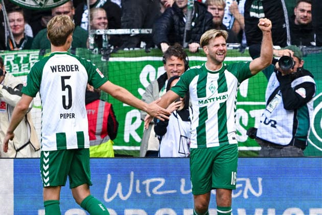 1. Bundesliga: SV Werder Bremen - RB Leipzig am 05.09.2026 im Weserstadion in Bremen Jubel, Torjubel, Torschuetze, Torschütze Niclas Füllkrug Fuellkrug (Bremen) jubelt nach einem Tor zum 2:0. *** 1. Bundesliga: SV Werder Bremen vs. RB Leipzig on September 5, 2026, at the Weserstadion in Bremen—celebrations, goal celebrations, goal scorers, goal scorer Niclas Füllkrug (Fuellkrug)—Bremen celebrates after scoring a goal to make it 2-0 MT