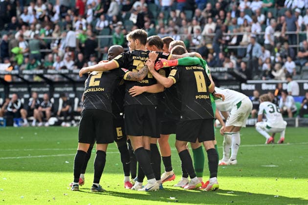 05.09.2026; Moenchengladbach; Fussball, Herren, Saison 2026 2027, Borussia Moenchengladbach vs. SV Elversberg Riesenjubel Jubel, Freude nach Spielende bei den Elversbergern DFL regulations prohibit any use of photographs as image sequences and or quasi-video. ista-Borussia-Park Nordrhein-Westfalen Deutschland *** September 5, 2026, Mönchengladbach Soccer, Men s, 2026–2027 Season, Borussia Mönchengladbach vs. SV Elversberg Huge celebrations, joy among the Elversberg players after the final whistle DFL regulations prohibit any use of photographs as image sequences and or quasi-video content at Borussia Park, North Rhine-Westphalia, Germany