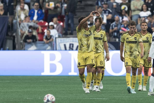 Simon Becher seen celebrating a goal during MLS, Fussball Herren, USA game between teams of Vancouver Whitecaps FC and St. Louis City SC(Gael Amador Ball Raw Images) Vancouver BC Place Canada Copyright: xGaelxAmadorx Whitecaps_StLouis0101