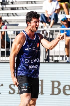 Beach volleyball, Beachvolleyball - MEVZA Schladming SCHLADMING,AUSTRIA,06.SEP.26 - BEACH VOLLEYBALL - win2day Tour PRO, MEVZA Schladming. Image shows Maximilian Trummer.  GEPAxpictures xJulioxArellano