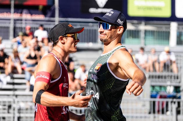 Beach volleyball, Beachvolleyball - MEVZA Schladming SCHLADMING,AUSTRIA,06.SEP.26 - BEACH VOLLEYBALL - win2day Tour PRO, MEVZA Schladming. Image shows Phillip Waller (AUT) and Seiser Mathias (AUT).  GEPAxpictures xJulioxArellano