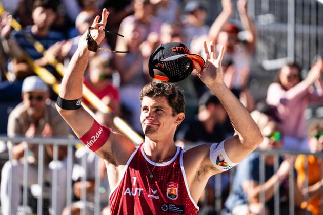 Beach volleyball, Beachvolleyball - MEVZA Schladming SCHLADMING,AUSTRIA,06.SEP.26 - BEACH VOLLEYBALL - win2day Tour PRO, MEVZA Schladming. Image shows Phillip Waller (AUT).  GEPAxpictures xJulioxArellano