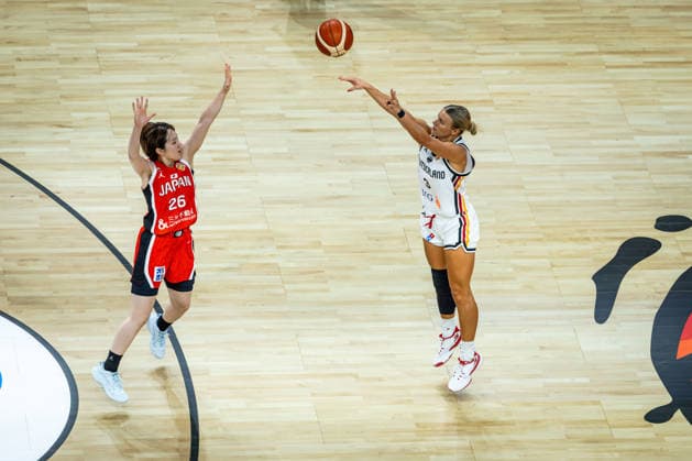 Basketball Berlin, September 5, 2026, FIBA Women’s Basketball World Cup Germany 2026, Preliminary Round, Group Stage: Germany (GER) vs. Japan (JPN), Alexandra Wilke (Germany, No. 03), Kokoro Tanaka (Japan, No. 26)