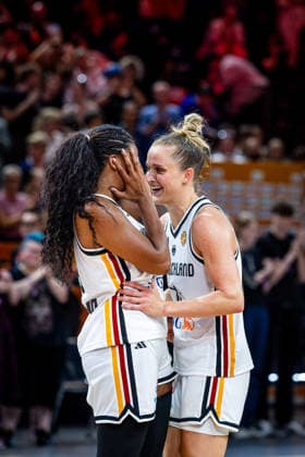 Basketball Berlin, September 5, 2026 FIBA Women’s Basketball World Cup Germany 2026 Preliminary Round Group Germany (GER) vs. Japan (JPN) Celebrations in Germany after the victory Frida Bühner (Germany), No. 20 Marie Gülich (Germany), No. 21 Gulich Lina Sontag Germany, No. 24