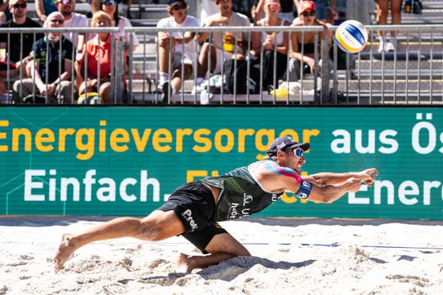 Beach volleyball, Beachvolleyball - MEVZA Schladming SCHLADMING,AUSTRIA,06.SEP.26 - BEACH VOLLEYBALL - win2day Tour PRO, MEVZA Schladming. Image shows Mathias Seiser (AUT).  GEPAxpictures xJulioxArellano