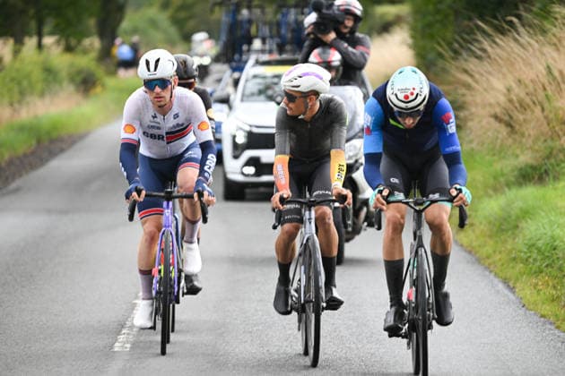 2026 Lloyds Tour of Britain Men Picture by Zac Williams SWpix.com - 06 09 2026 - Cycling - UCI ProSeries - 2026 Lloyds Tour of Britain Men - Stage 5: Earlston to Earlston (156.1km) - Micheal Ben Wiggins (Great Britain national team, Nationalteam , Jonah Killy (Tarteletto - Isorex), Michal Schuran (Team United Shipping), Marcus Sander Hansen (BHS-PL Beton Bornholm), The breakaway Cycling Copyright: x xSWpix.comx(t axPhotographyxHubxLtd)xZacxWilliams SWpix.comx SWP-3030-22898