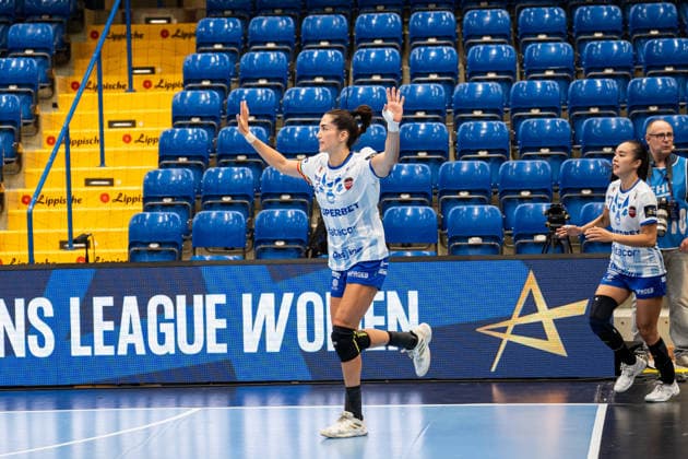 HSG Blomberg Lippe (GER) vs. Gloria Bistrita (ROM), Handball, EHF Champions League Women, Group Stage, September 6, 2026, 2026–2027 Season, Lemgo, Lara Gonzalez Ortega, Gloria Bistrita, 22, during warm-ups at the Lemgo Phoenix Contact Arena, Germany
